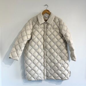 JJill Cream Quilted Down Coat puffer collared button front